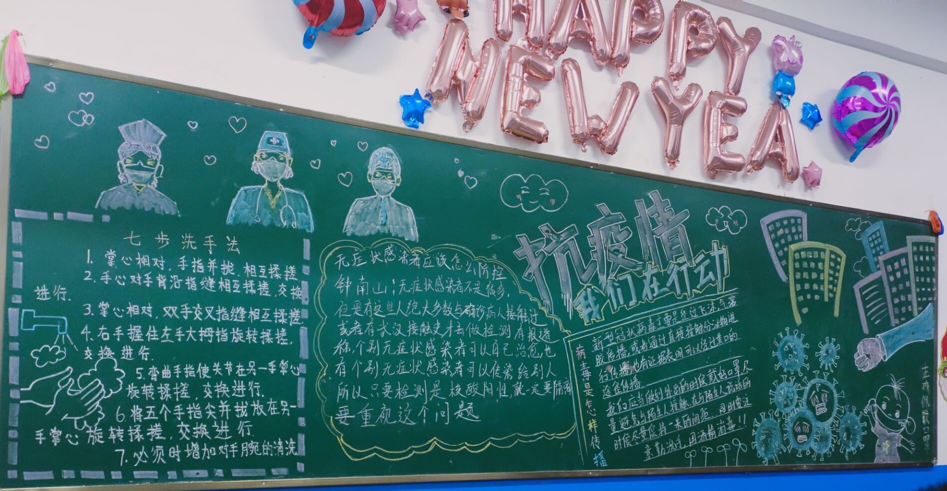 宿迁卫校开展"疫情防控,从我做起"主题黑板报评比活动